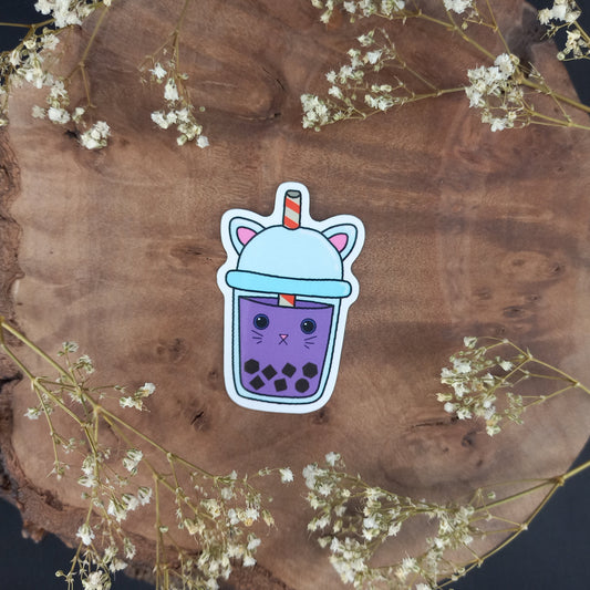 Purple Taro Cat Boba Tea Sticker